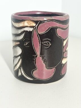 Mara Stoneware “Lovers” Mug Mexico Pottery  Oversized Coffee Cup Artsy